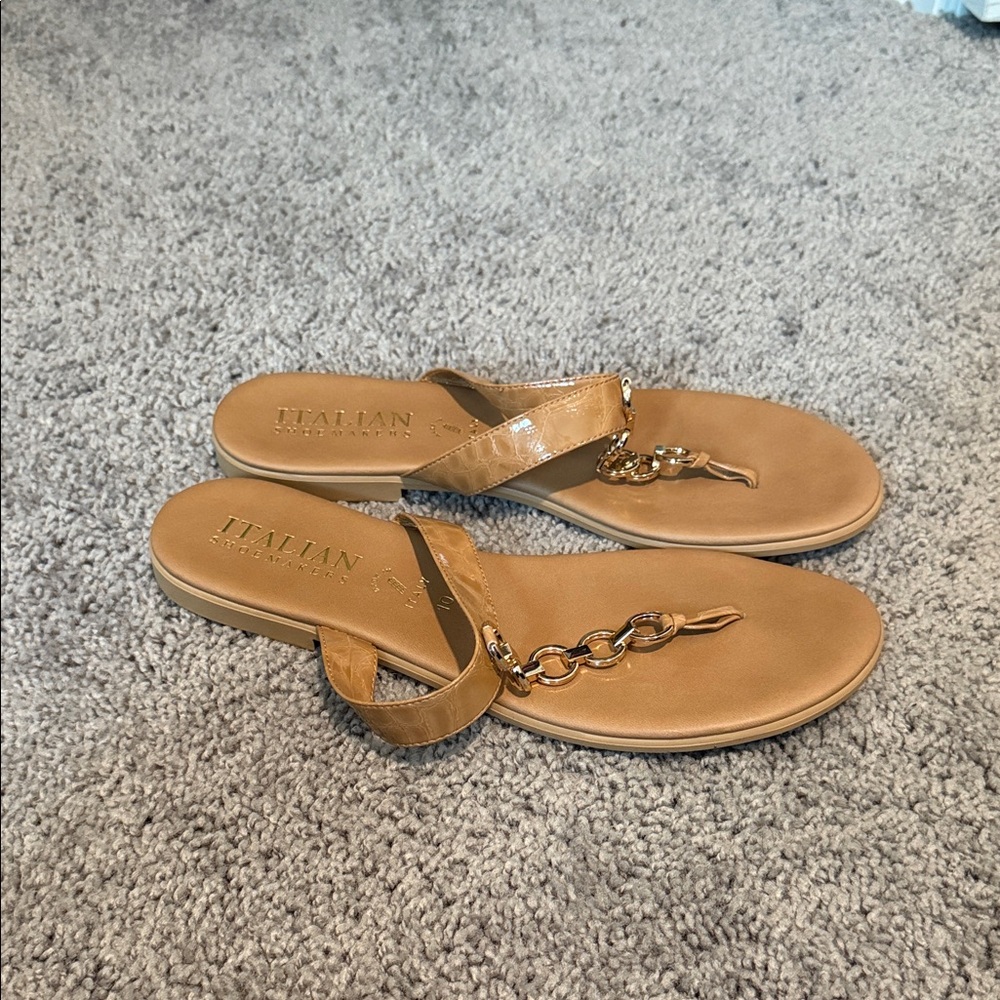 Italian Shoemakers Gold Chain Tan Sandals